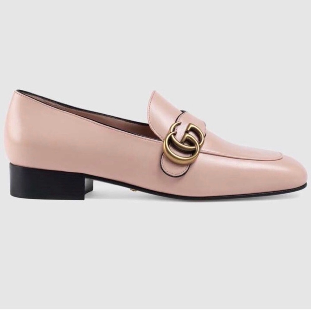 Authentic GUCCI Malaga Kid Soft Pink Leather GG Loafer